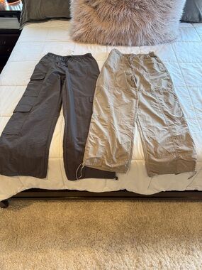 PacSun nylon NWT Wide-Leg Pants gray  with free Khaki H&M nylon pants  size S